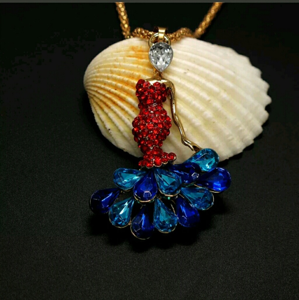 Red and Blue Betsey Johnson Lady Sweater Necklace